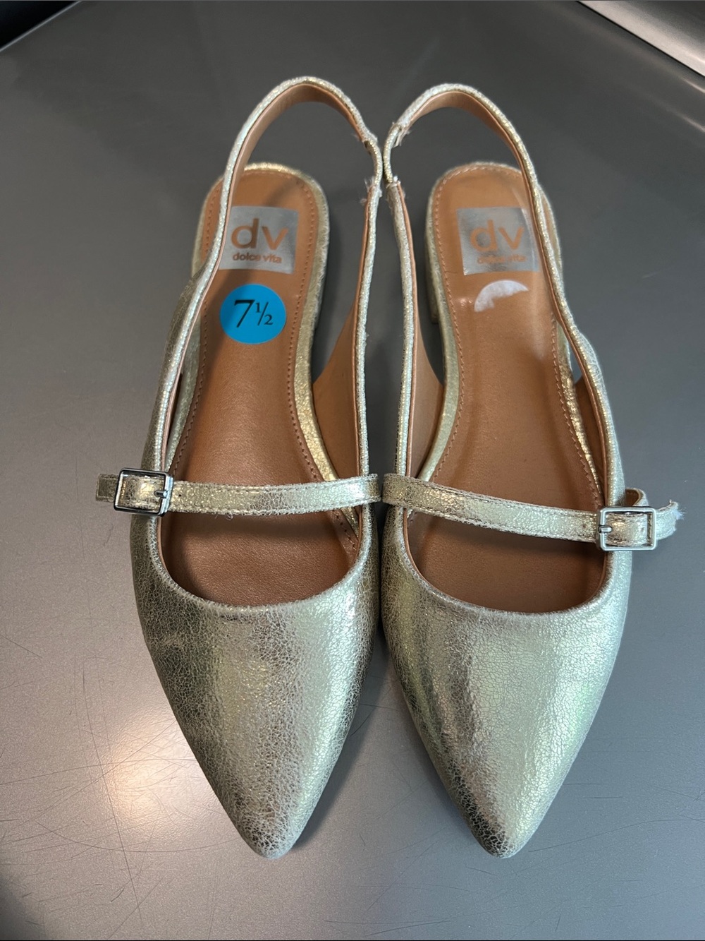NWOT, DV by Dolce Vita Carder Metallic Gold,  Point Toe, MaryjaneSlingback Flats